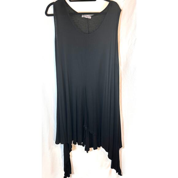 Gigi Moda Italy Black Sleeveless Tunic Top Uneven Hem L - Picture 1 of 4